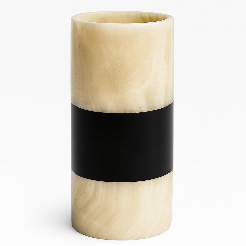 Portafiori cilindro in onice e marmo – Onixe Design - immagine 2